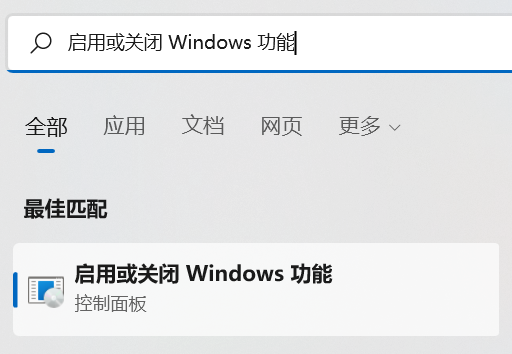 搜索并打开 启用或关闭 Windows 功能