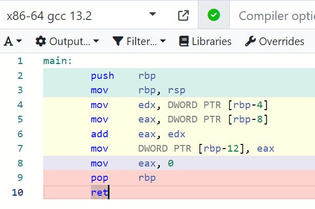 Output from Compiler Explorer